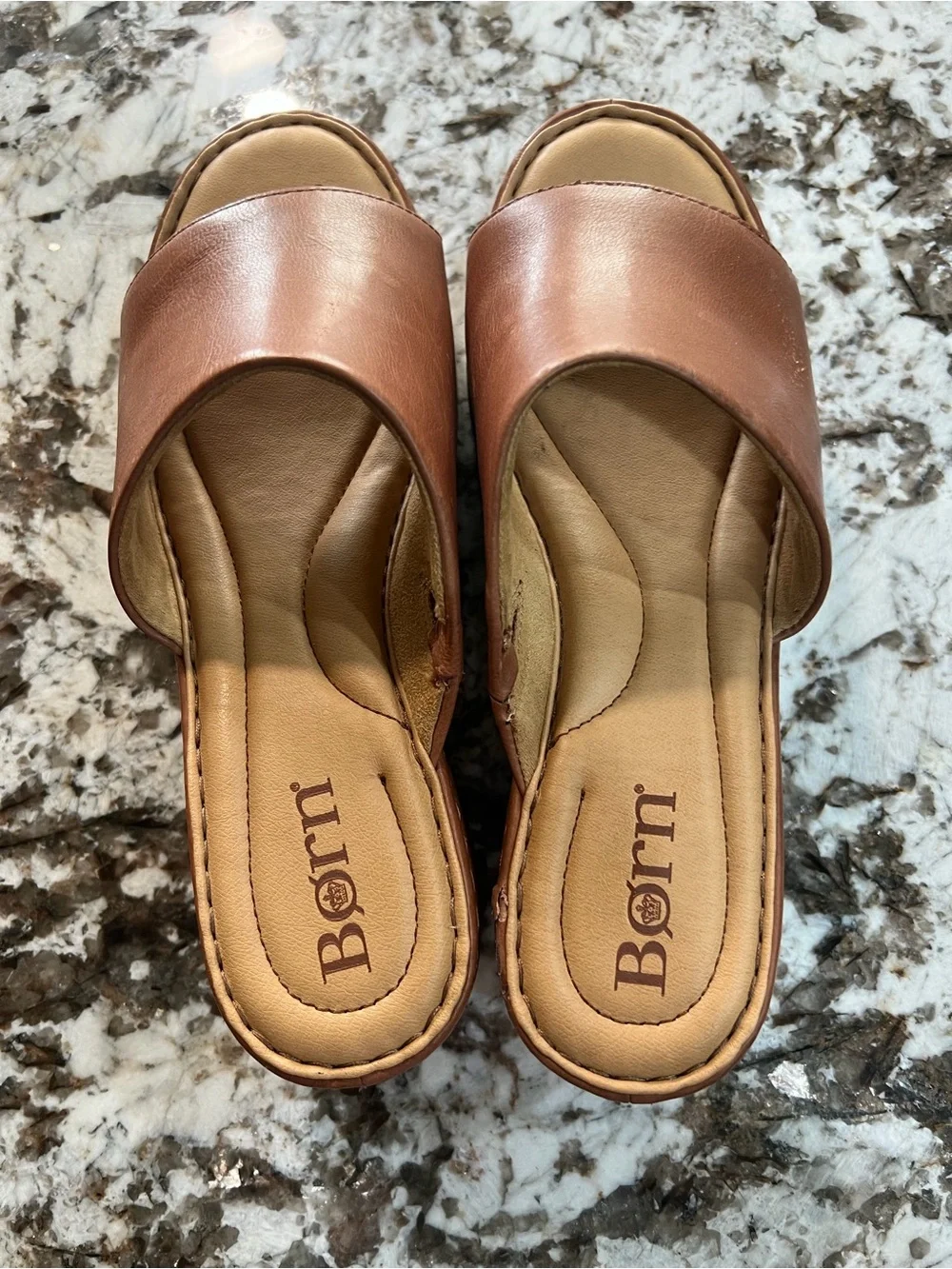 Born Brown Leather Platform Slide Wedges